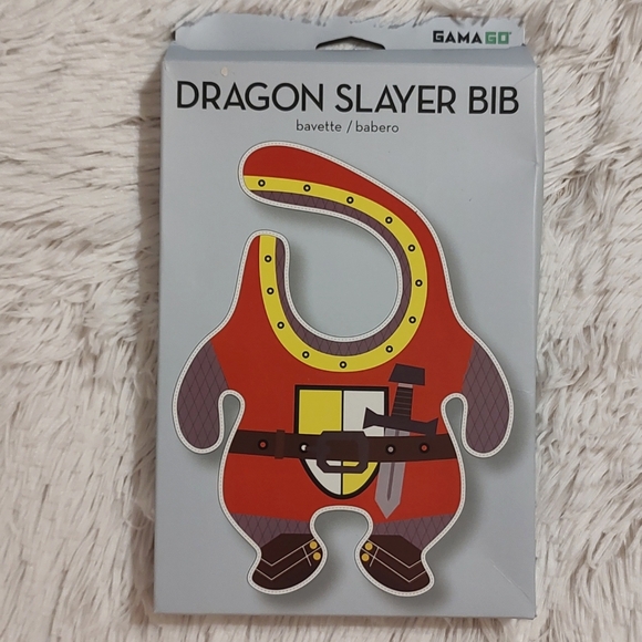 🗡️ *New* GAMAGO Adorable Red Yellow Baby Boy Dragon Slayer Novelty Bib 10"X6" - Picture 1 of 7
